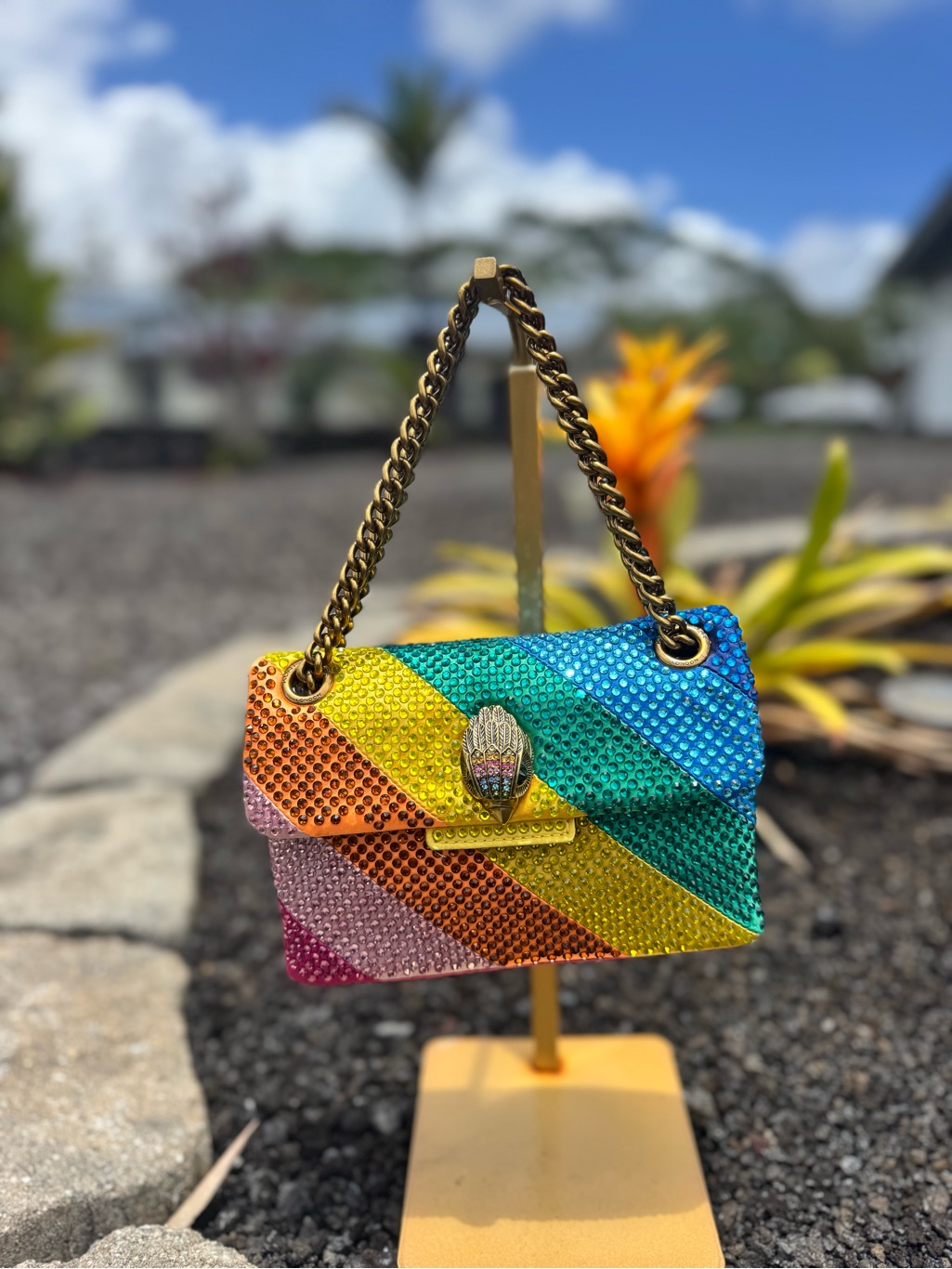 Kurt Geiger London Rainbow Crystal Kensington Eagle Head Chain Bag Statement